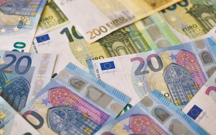 High-quality image of various Euro banknotes showcasing Europe’s currency in detail.